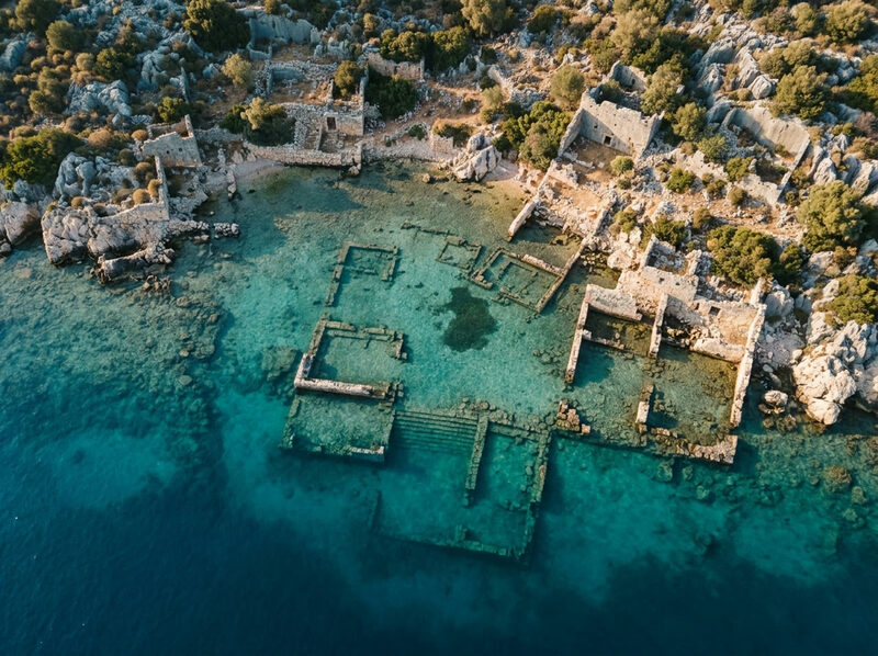 Kekova sunken city seen through clear water